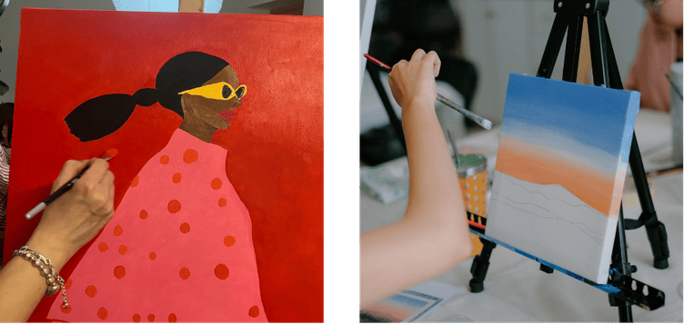 Collage de personas pintando lienzos Collage de personas pintando lienzos